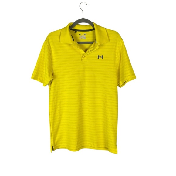 Under Armour HeatGear Yellow Striped Polo Shirt Men’s Small Loose Fit 1250196 - Picture 1 of 7
